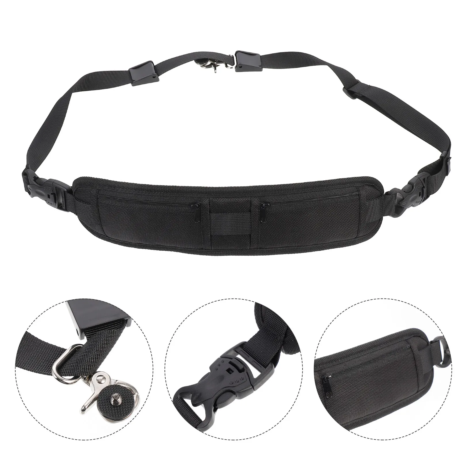 

Adjustable Camera Strap Nylon Shoulder Neck Belt Double Zipper Pockets Small Accessory Carry Protective Camera Sling Strap