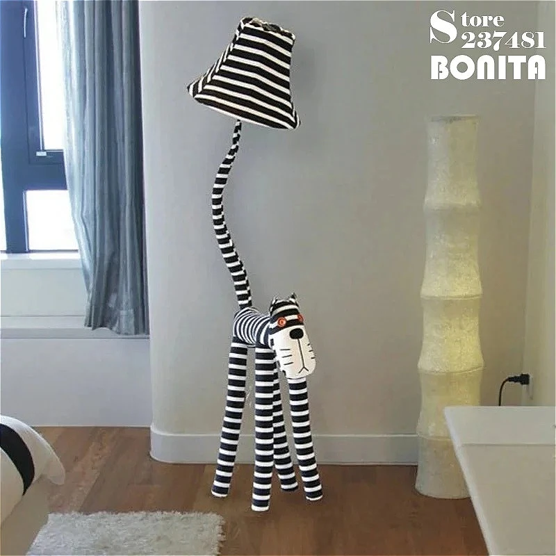 Cute Striped Cat Floor Lamp, Dimmable Night Light with Bendable Legs, Kids Bedroom Living Room Decor Christmas Birthday Gift