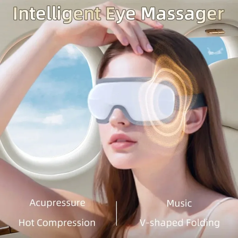 Foldable Design Intelligent Heating Vibration Eye Care Massager, with Air Compression Eye Mask Bluetooth To Reduce Eye Fatigue