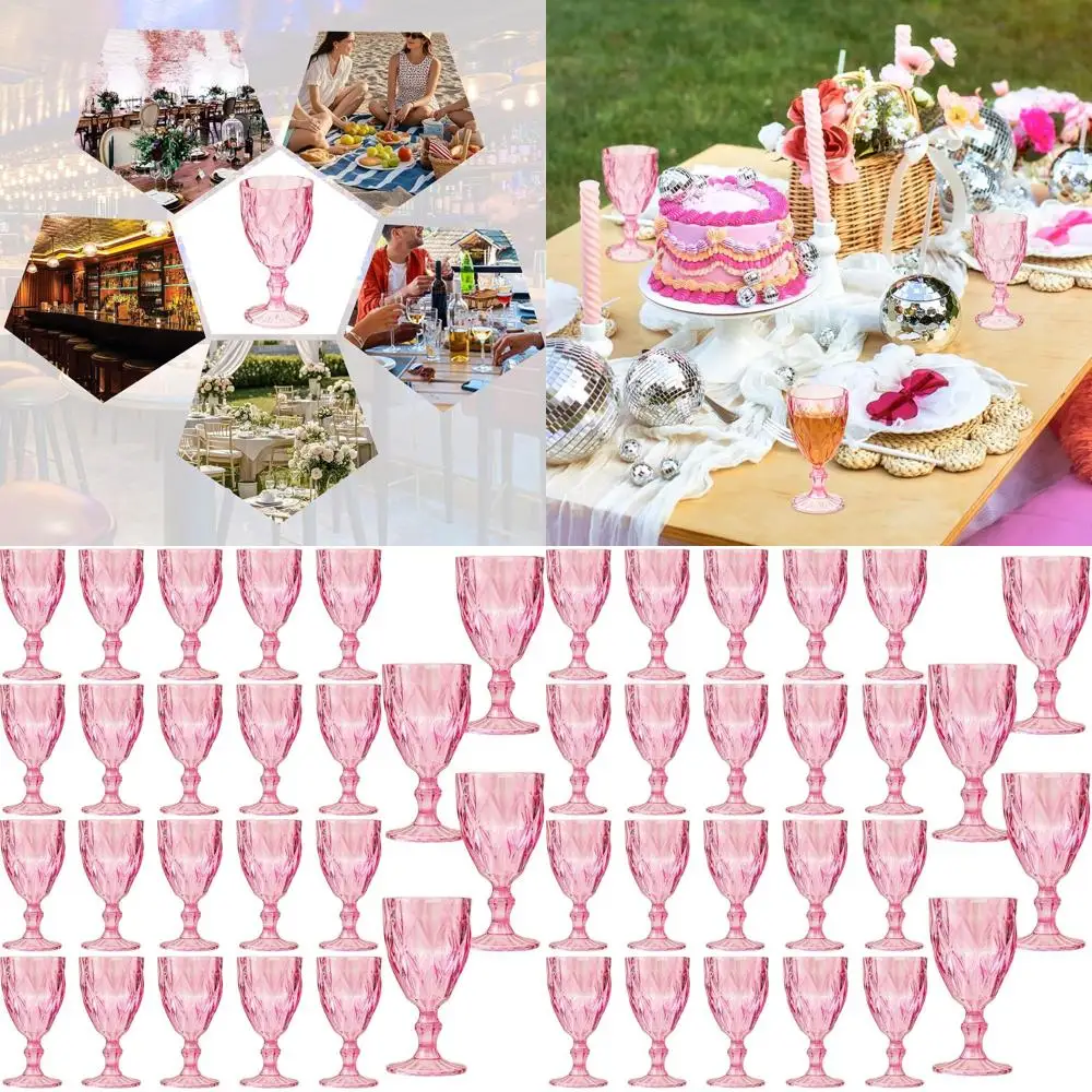 

12-Ounce Plastic Stemmed Wine Glasses, Reusable Vintage-Style, Colored Embossed Pattern, Unbreakable for Parties & Weddings, Pin