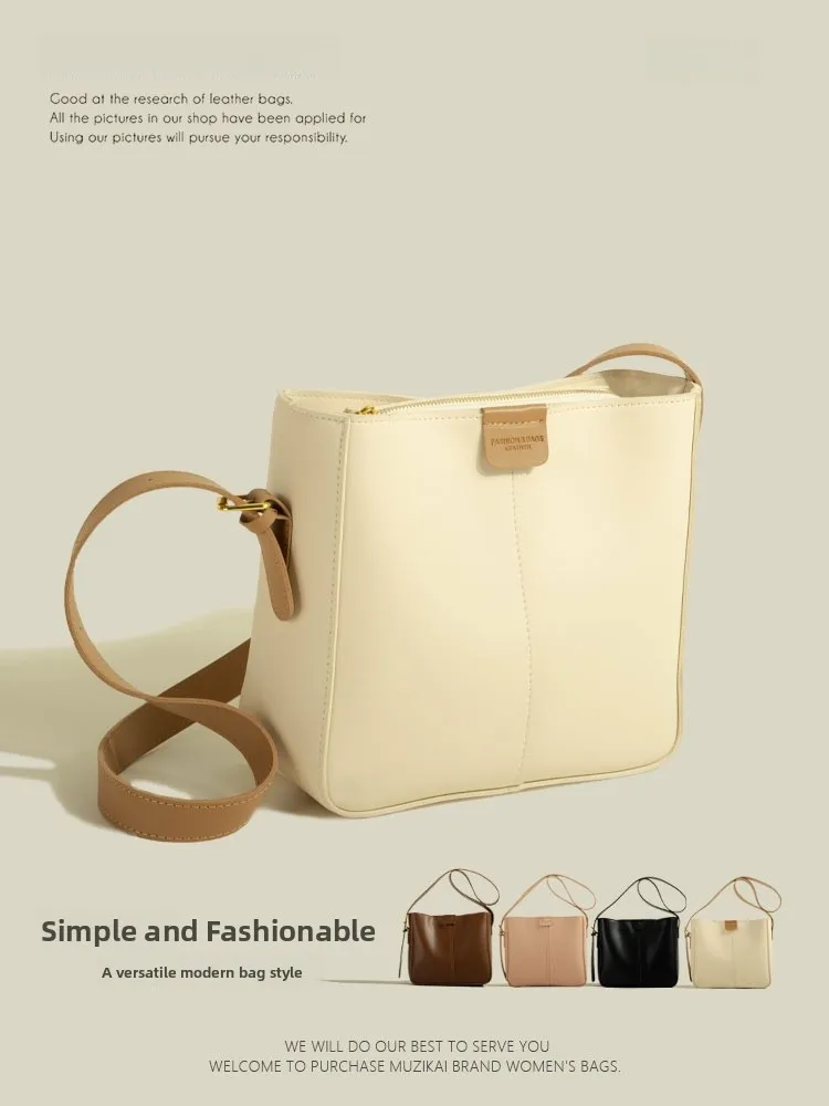 MuziKai Large Capacity Bucket Bag Women's Commuter Single Shoulder Crossbody Bag Fashionable Trendy Polyester Inner Material