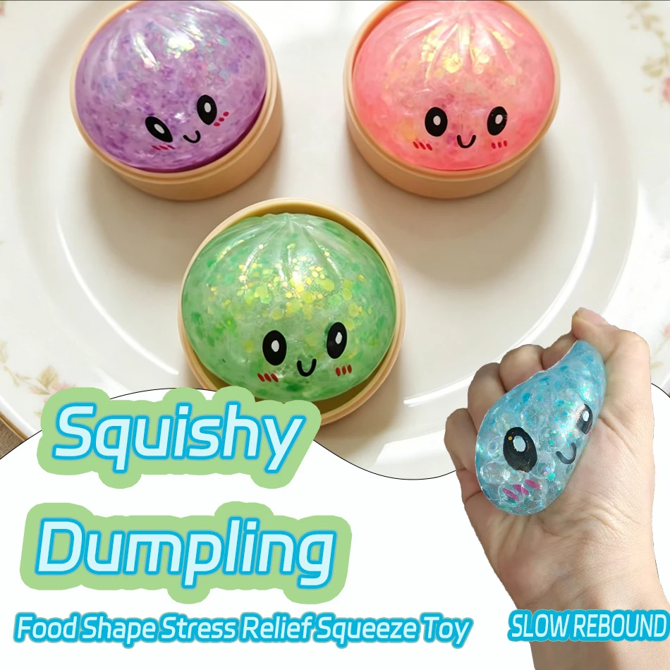 

5.5CM Bead Dumpling Squishies Bun Toy, Slow Rising Glitter Dumpling Stress Ball, Stress Relief Fidget Toy for Home Office toys