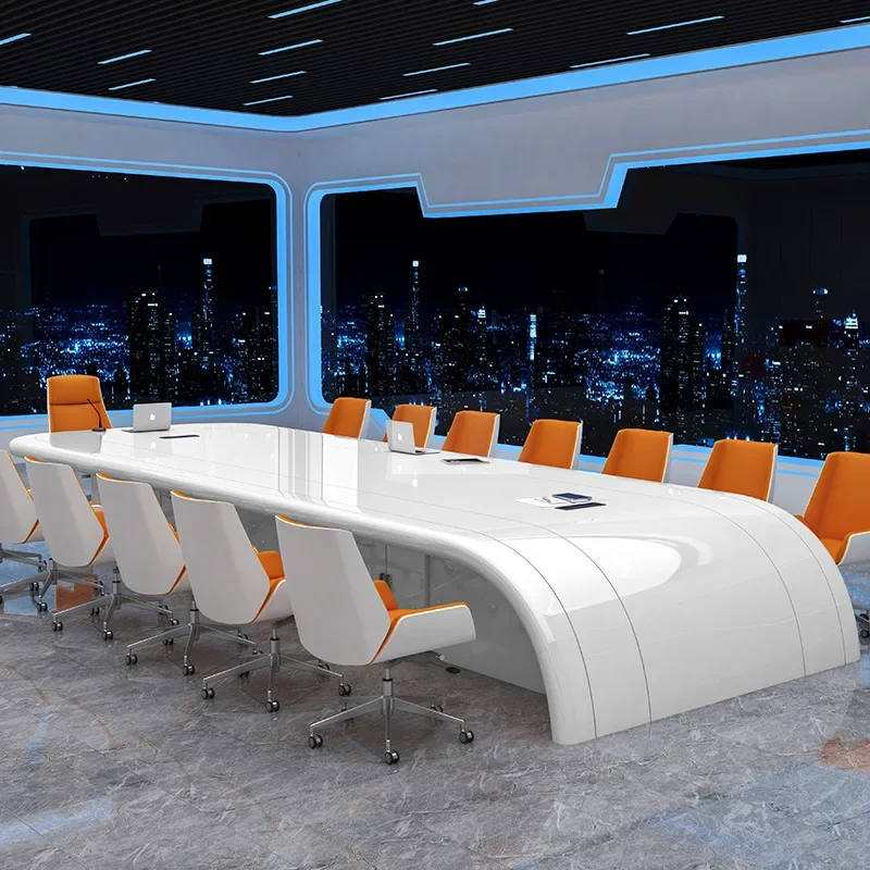 

Special-shaped white paint conference table, simple modern large conference table