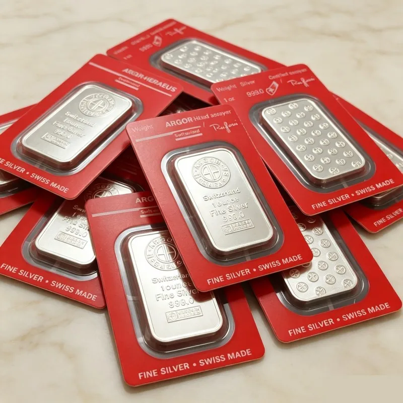 Replica Non Magnetic Argor Heraeus 1 ounce Silver Bar Zinc Alloy Silver Plated Commemorative Coins