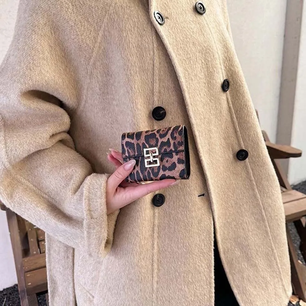 

Anti-splash Water Portable Leopard Print Wallet Multiple Card Texture Short Square Purse Classic Mini PU Card Bag Daily