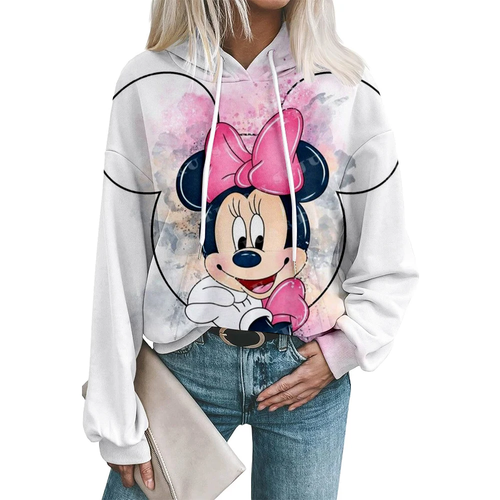 Disney Minnie grafische print hoodie schattig casual sweatshirt met capuchon voor dames, perfect voor herfst-wintersweater met capuchon