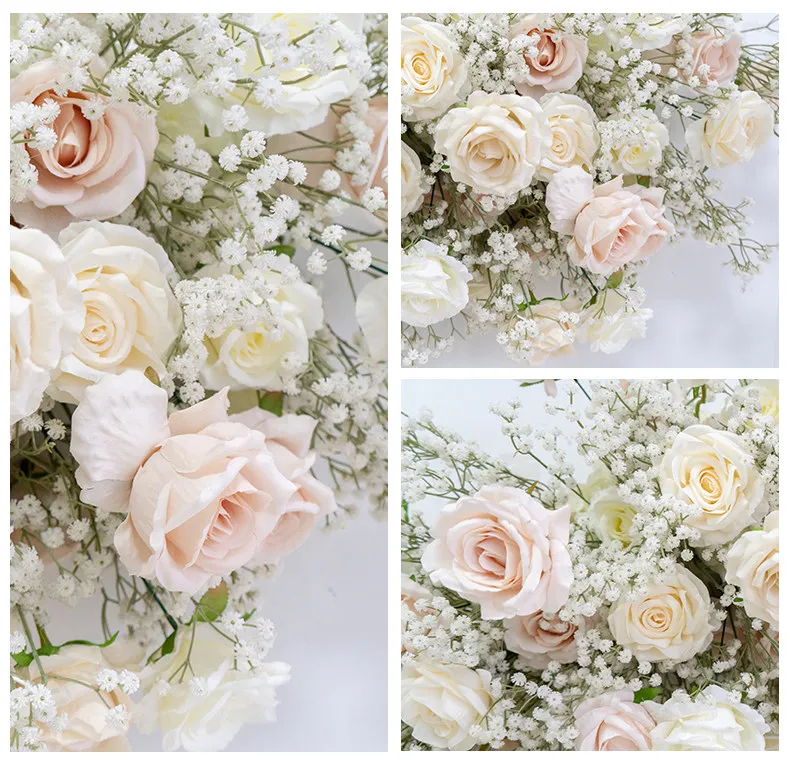 Künstliches Hochzeits-Hintergrund-Blumenset Rosen Schleierkraut Blumenarrangement für Party Zeremonie Fotobox Hintergrund Wanddekoration – Detail 3
