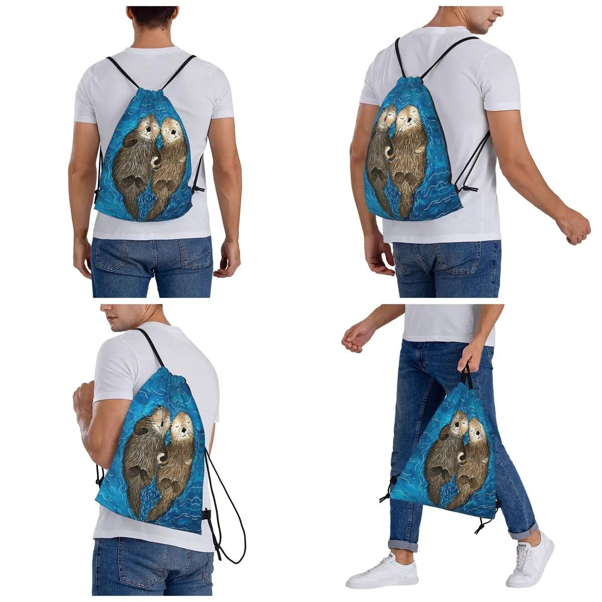 Otter CUTE SLEEP Backpacks Multi-function Drawstring Bags Shoes Bag Book Bags for Man Woman School