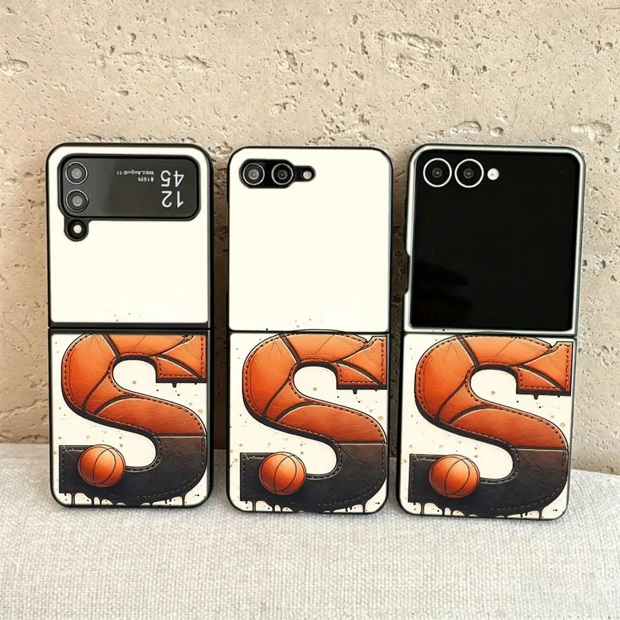 Back Phone Cover Funda Case for Samsung Galaxy Flip6 Z Flip 7 6 5 4 3 Flip4 Flip3 Flip5 Flip7 FE Basketball Letter S