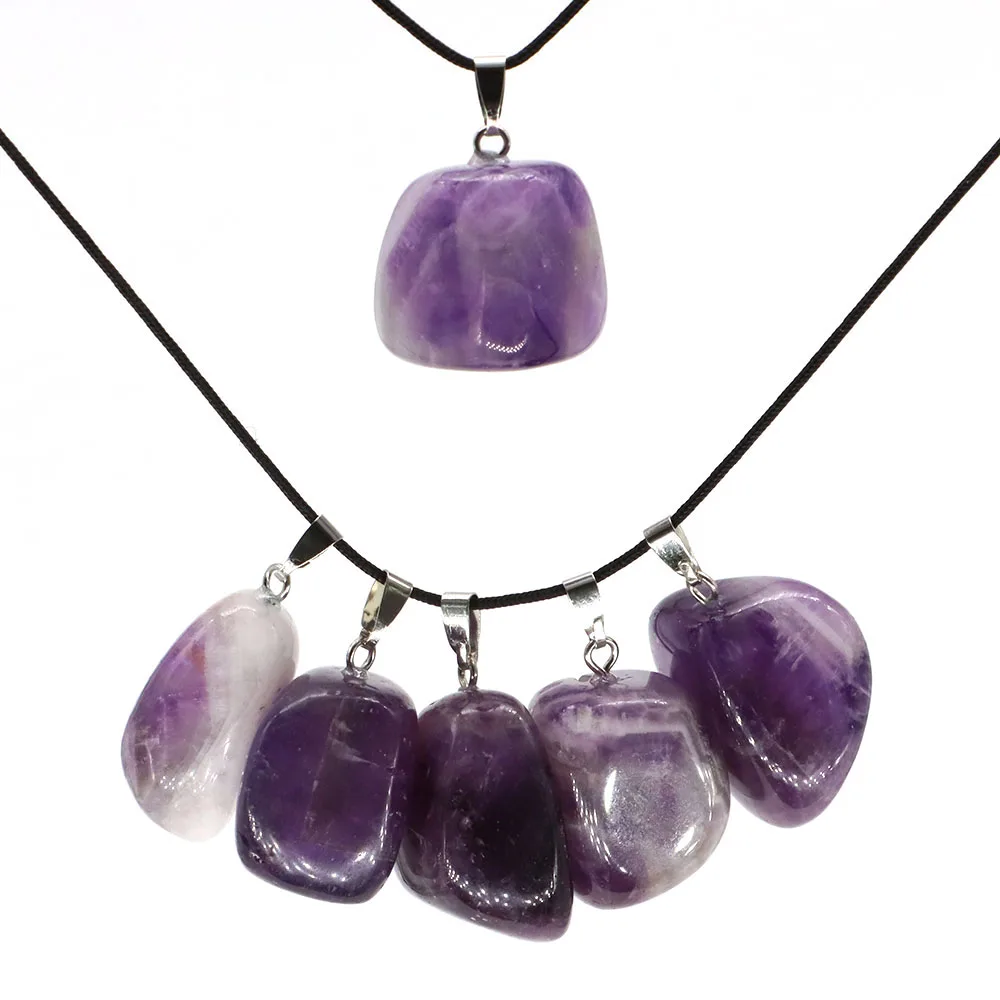 Natural Amethyst Crystal Tumbled Stone Pendants Irregular Chakras Healing Gemstone Necklace Charms Gift DIY Jewelry Making