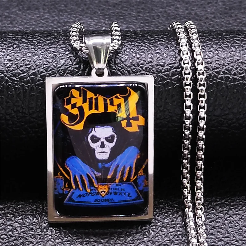 Mysterious Cross Ghost BC Destiny's Gate Key Pendant Necklace Stainless Steel Glass Punk Cross Ghoul Ghost Band Pope Jewelry image 3