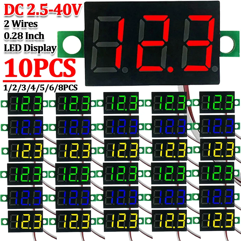 1-10PCS 0.28 Inch 2 wires DC 2.5V-40V Mini Digital Voltmeter Voltage Tester Meter Red/Blue/yellow/green LED Screen meter