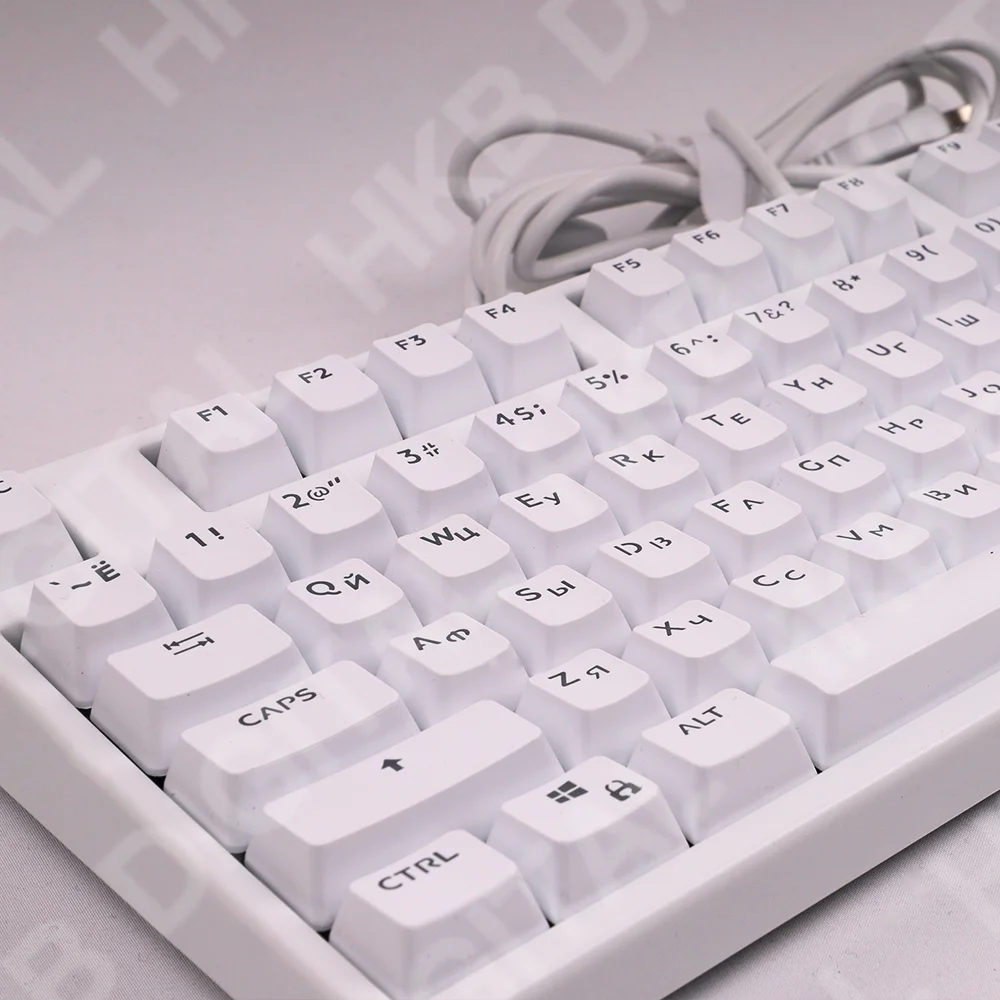 Mekanik klavye Keycaps beyaz renk rus düzeni ABS OEM profil şeffaf arka 104 60% 68% 80% oyun için 104 tuşları