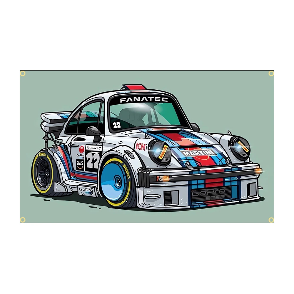 Cool Cartoon Car Flag Banner Polyester Printed JDM Car Poster 60x90cm 90x150cm Garage Decor for Auto Enthusiasts, Room Decor