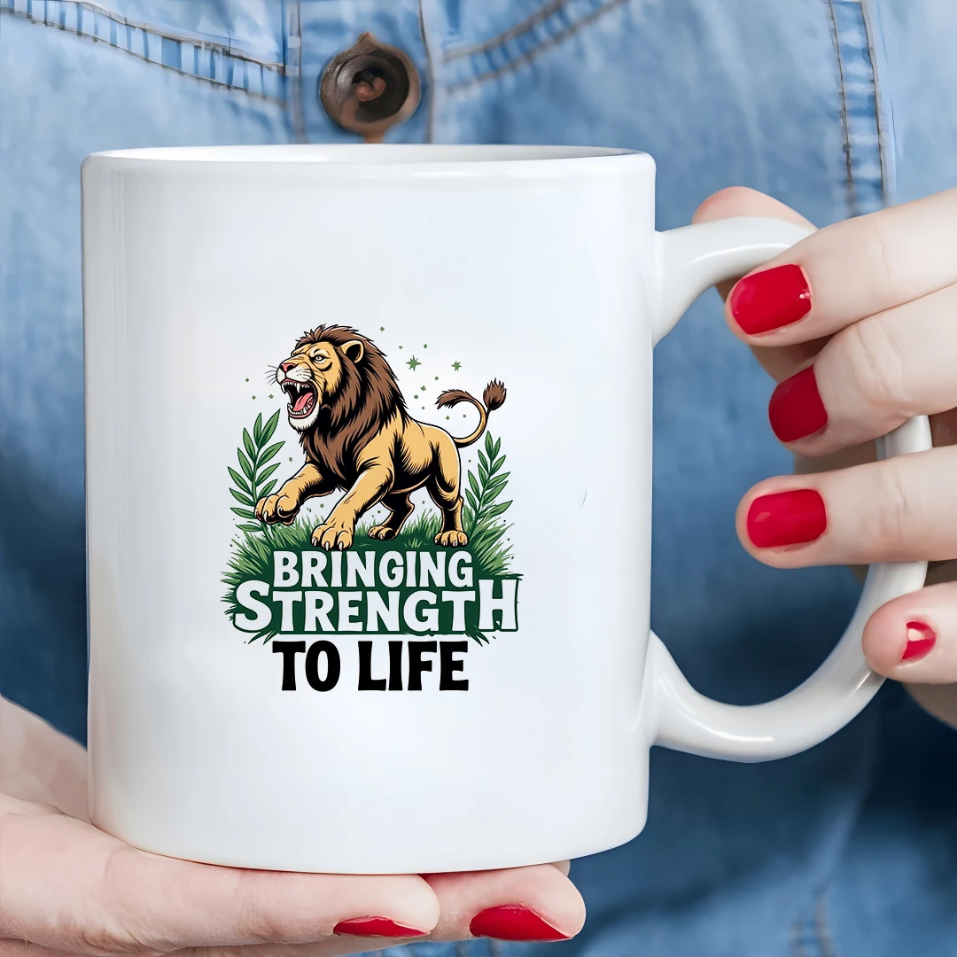 

11oz Lion cartoon mug + Kids' Cold & Hot Drink Cup Christmas Gift for Family & Office Energetic King Lion BRINGING STRENGTH!