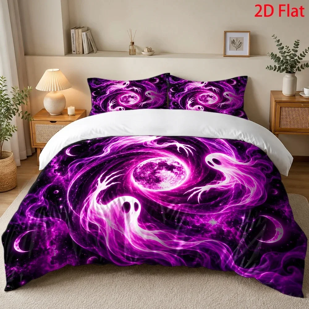 Halloween Black Cat Hole Pattern Quilt Cover Duvet Cover Set 3 Piece Reindeer Tree Fruit Pattern Ultra Soft Brushed Bedding for Bedroom Hotel Dormitory