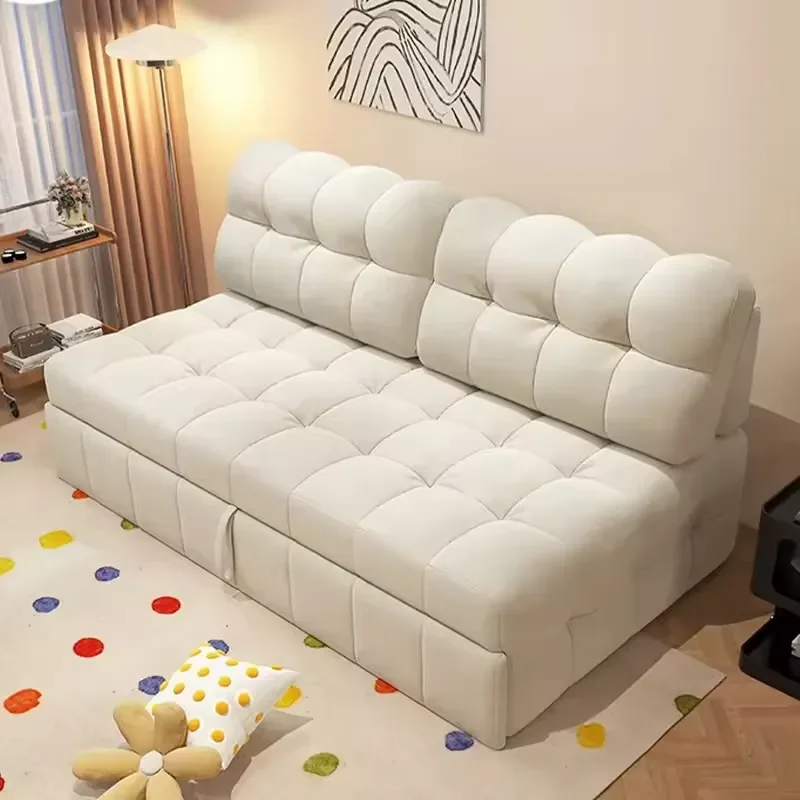 Modern Cream Tufted Pull Out Sofa Bed Convertible Folding Couch for Living Room Apartment Furniture Space Saving Design