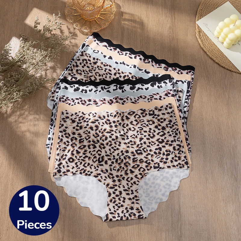 TrowBridge 10PCS Damenhöschen Nahtlose weibliche Dessous High-Waist-Slips Damen Atmungsaktive Leoparden-Unterhosen in Übergröße Sale