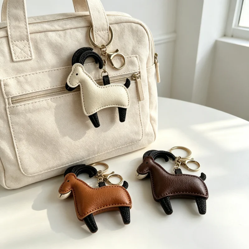 Chic PU Leather Goat Antelope Keychain Bag Charm Lucky Lifelike Gazelle Pendant Y2K Boho Purse Accessory Gift for Her Woman