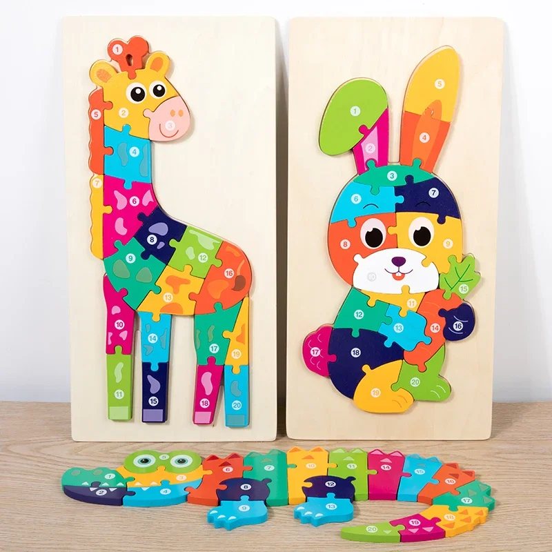 High Quality Large Animal 3D Wooden Cartoon Animal Jigsaw Early Learning Cognition Game  Toys for Children