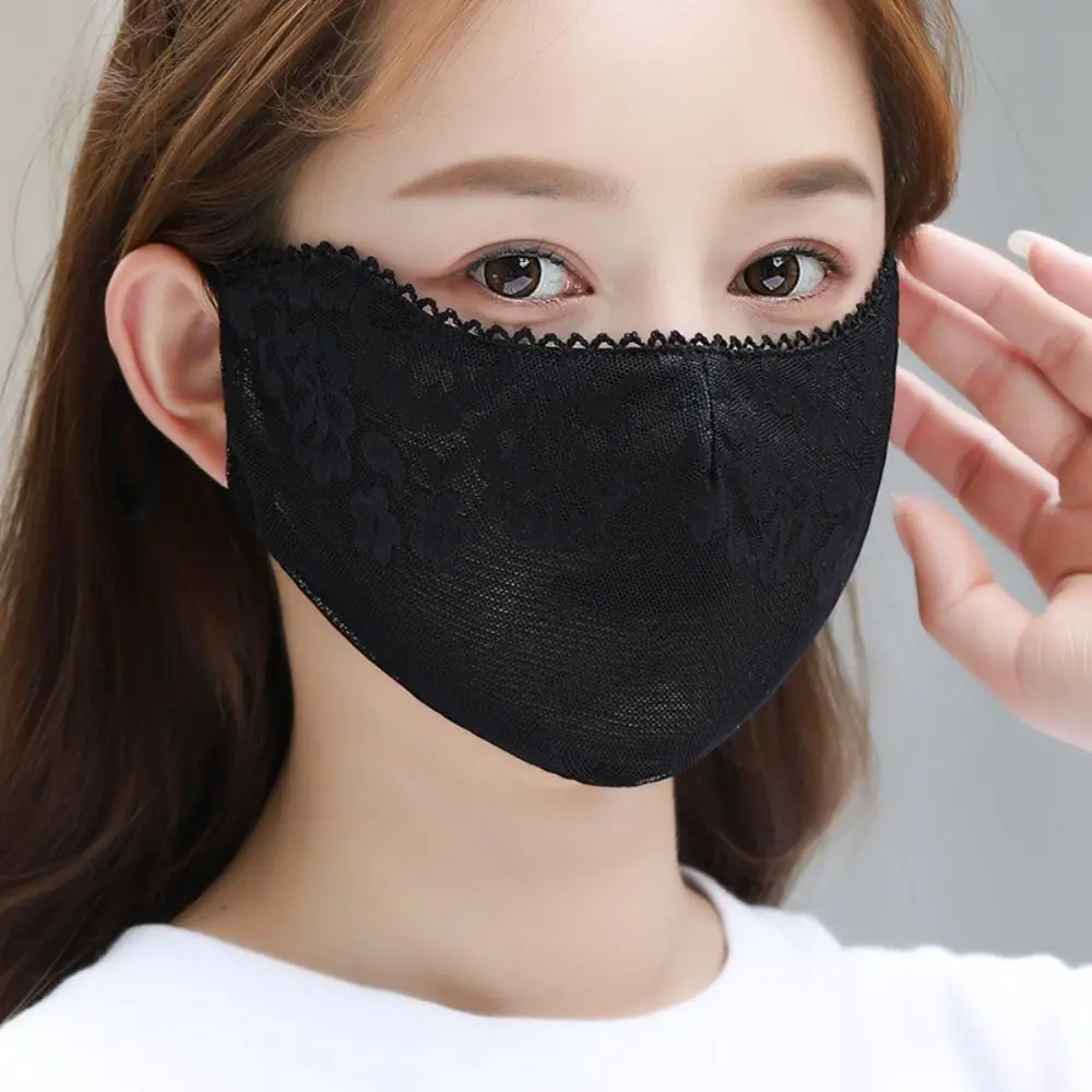 Solid Color Sunscreen Lace Mask Hanging Ear Flower Sunscreen Face Cover Sunshade Breathable UV Protection Mask Riding