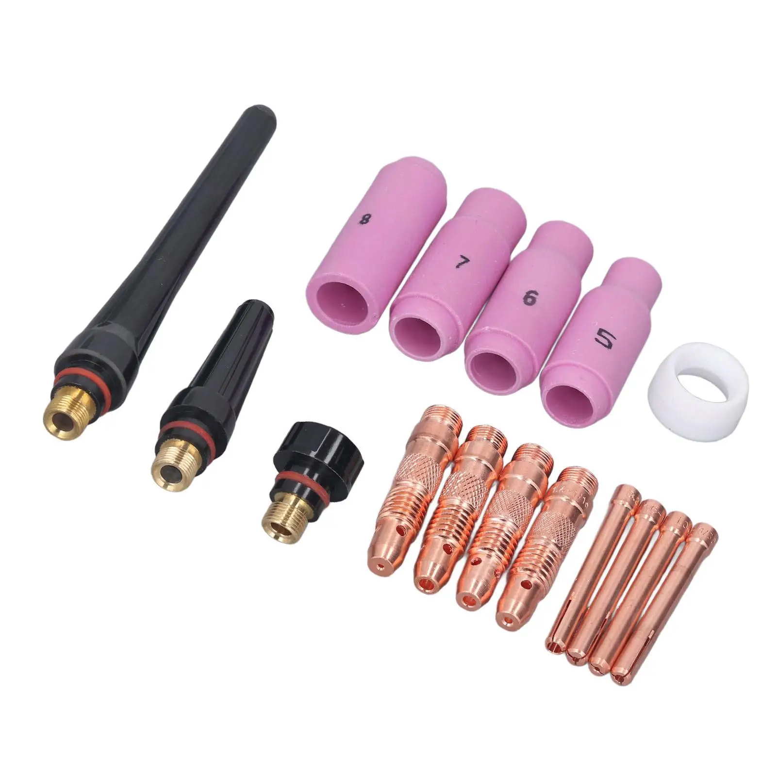 16 Pcs Welding Torch Kit - Ceramic Nozzles, Pressure Collets, Electrode Clips & PTFE Front Cover Accessories