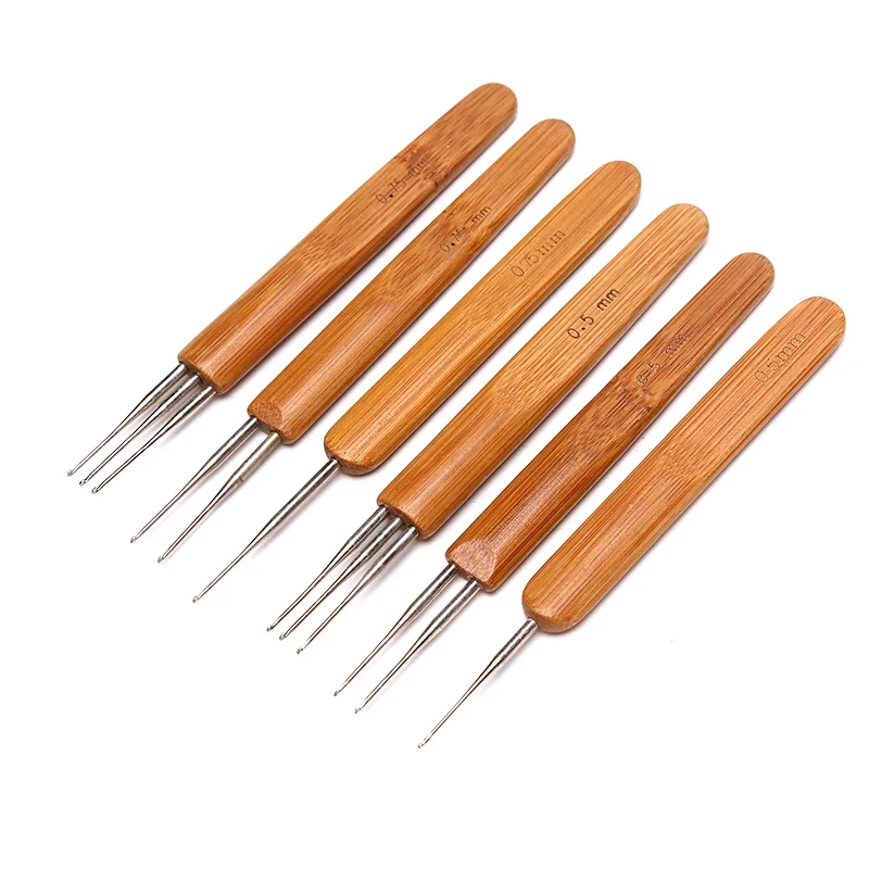 Crochet Hook Dreads Loc Crochet Needle Wooden Handle 0.5Mm 0.75Mm For Dreadlocks Braids Hair Making Needle Tools For Dreads