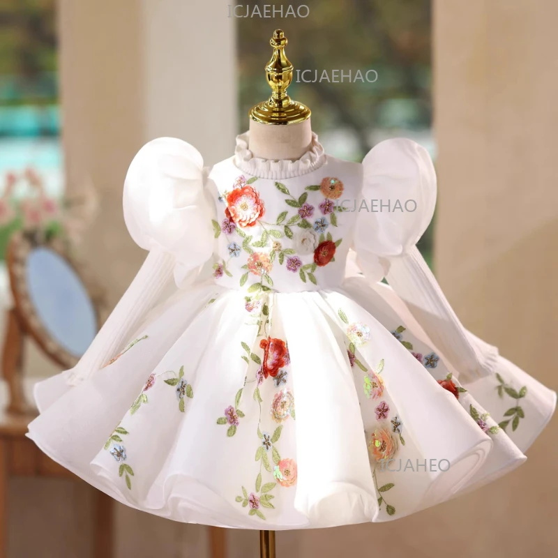 Girls Flower Girl Wedding Dress Children Simple White Kids Piano Performance Birthday Party Host Princess Gown Pageant Costume