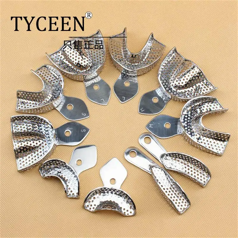 

10pcs/Set Stainless Steel Dental Impression Tray Autoclavable Upper Lower Teeth Tray Denture Instrument Trays Dentist Tools