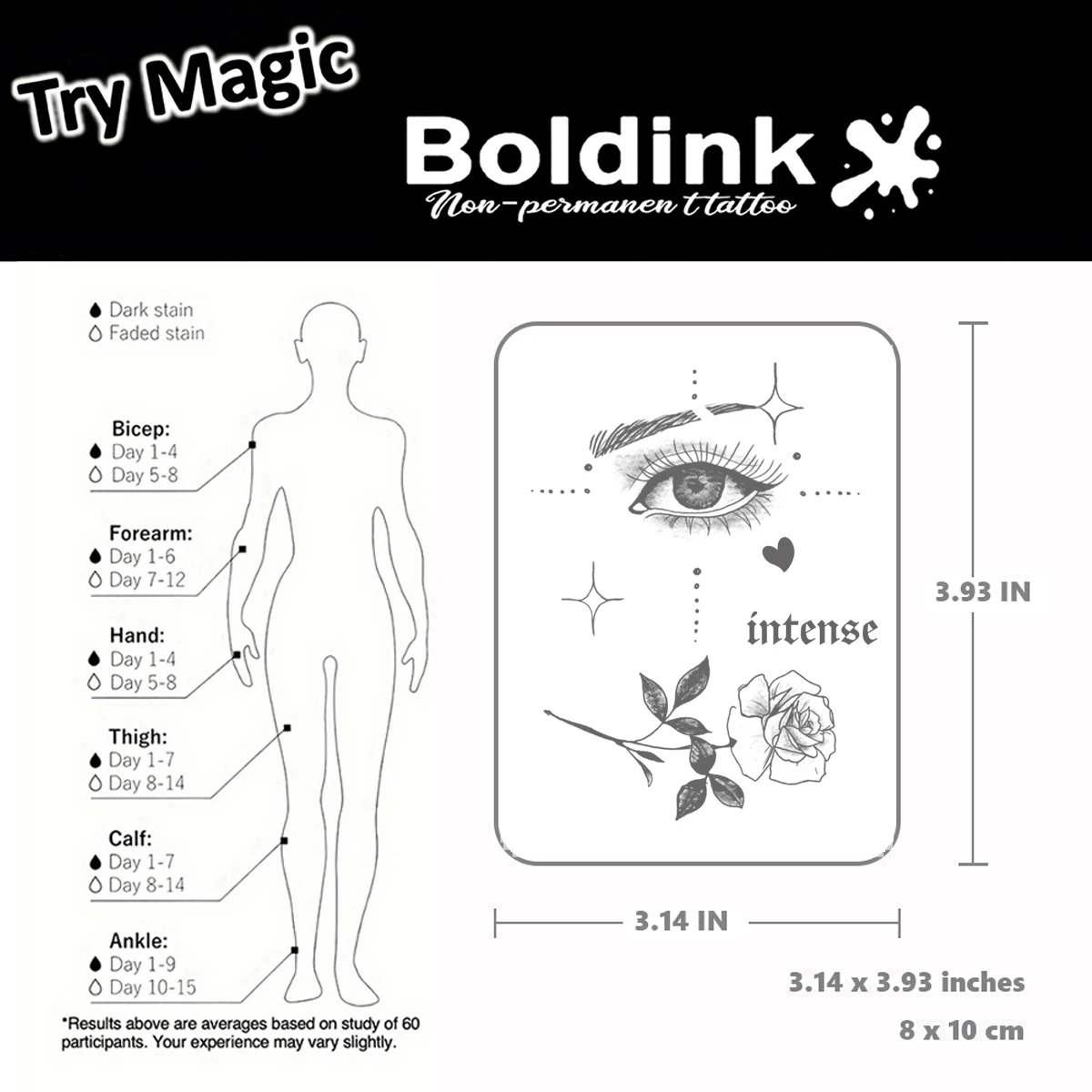 Boldink Intense Eye and Rose Temporary Tattoo,Lasts To 15 Days New Technology Magic Waterproof Semi Permanent Sticker.