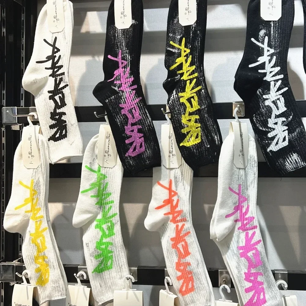 FASHION WOMEN GRAFFITI SCRIBBLE BLACK SOCKS PINK LETTER