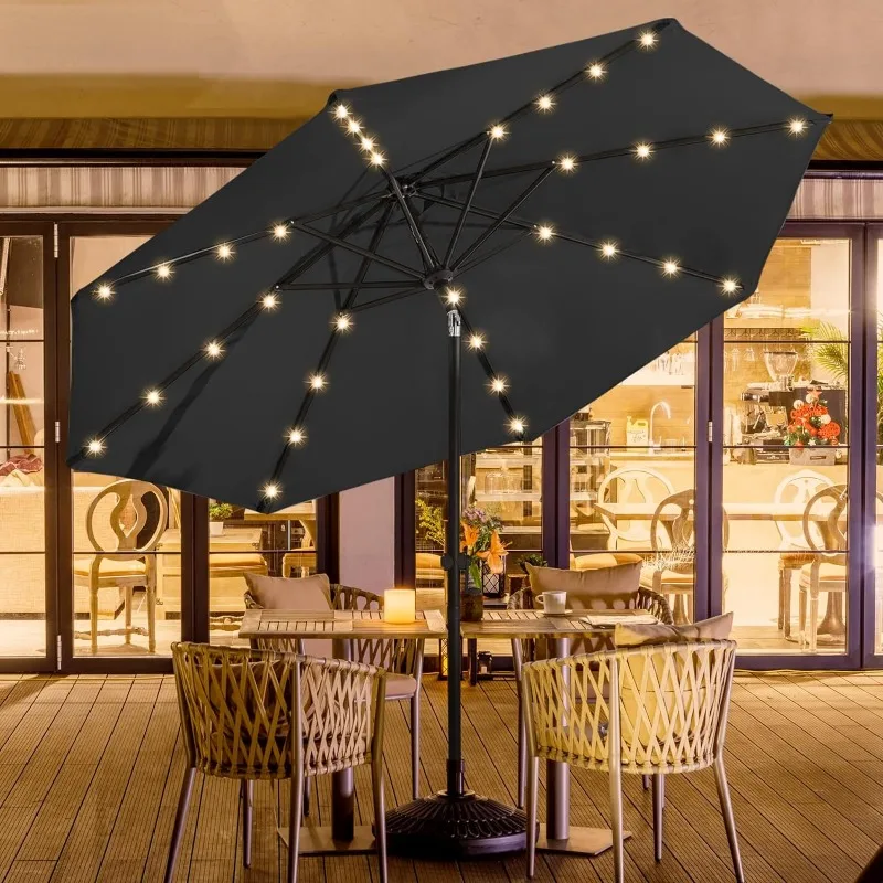 9ft Solar Led Patio Table Umbrella, Sturdy Outdoor Market Umbrella for Deck, Pool, Garden w/Tilt, Crank, 32 LED Lights