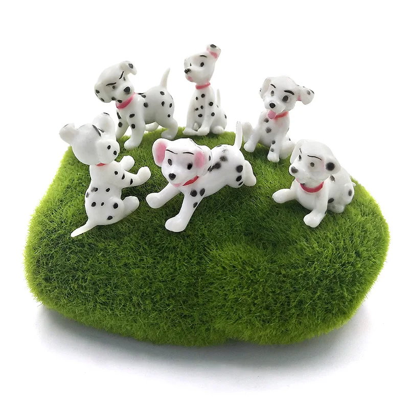 6pcs Mini Spotted Dog Figurine Miniature Fairy Garden Animal Statue Craft Home Birthday Cake Decoration Accessories Modern