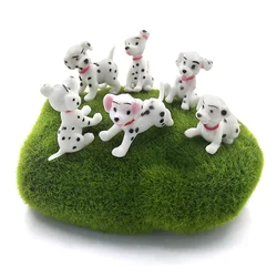 6pcs Mini Spotted Dog Figurine Miniature Fairy Garden Animal Statue Craft Home Birthday Cake Decoration Accessories Modern