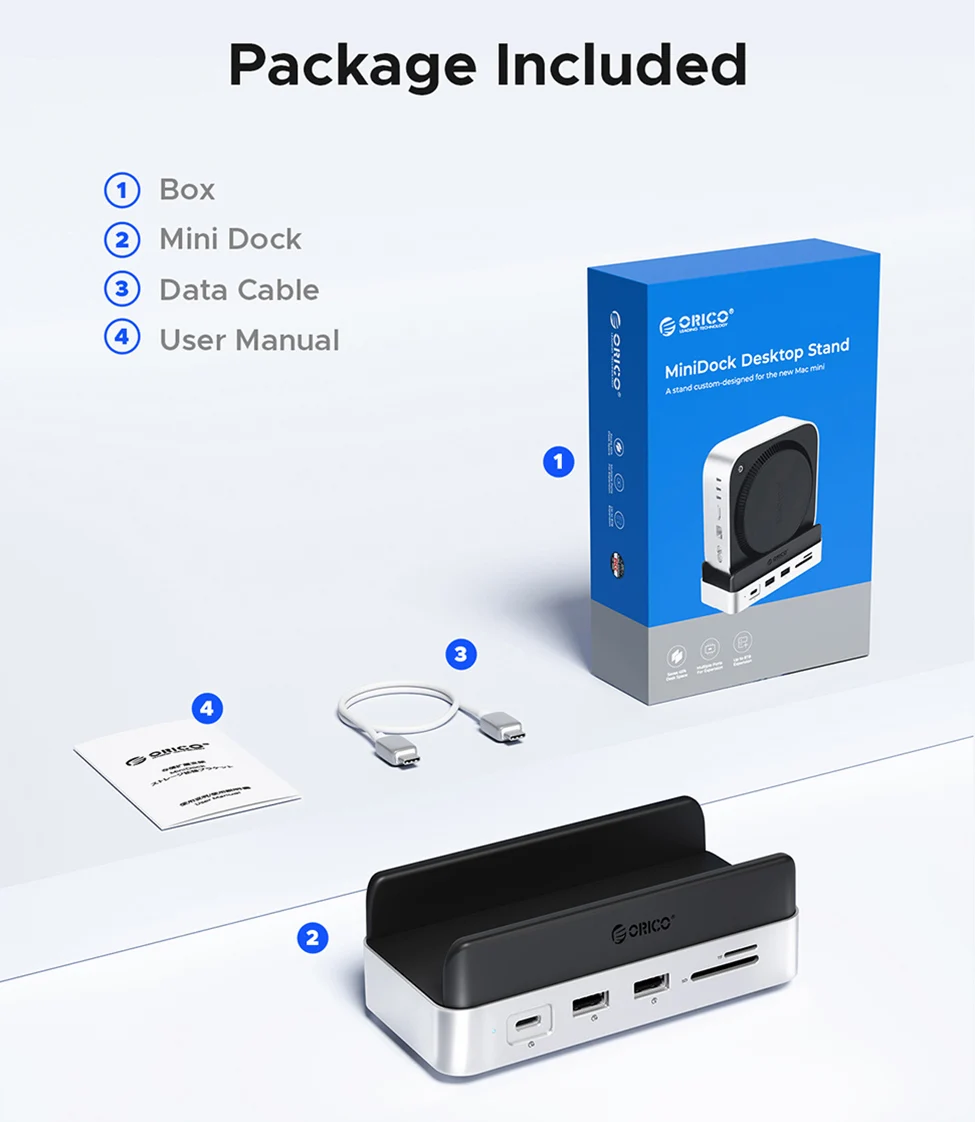 ORICO Mini Dock Station Multi Port Hub USB C Splitter Expansion M2 SSD Case Storage with 512GB 1TB 2TB 4T for Mac Mini M4/M4 Pro