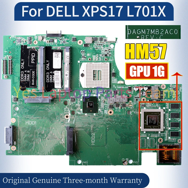 DAGM7MB2AC0 For DELL XPS17 L701X Laptop Mainboard N11P-GT-B-A1 1G HM57 03P2M4 Notebook Motherboard Tested