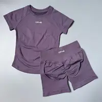 DFHE Women 2PCS Seamless Sports Suit Short Sleeve Yoga Top High Waist Shorts Quick Dry Fitness Running Workout Sportswear Set 6