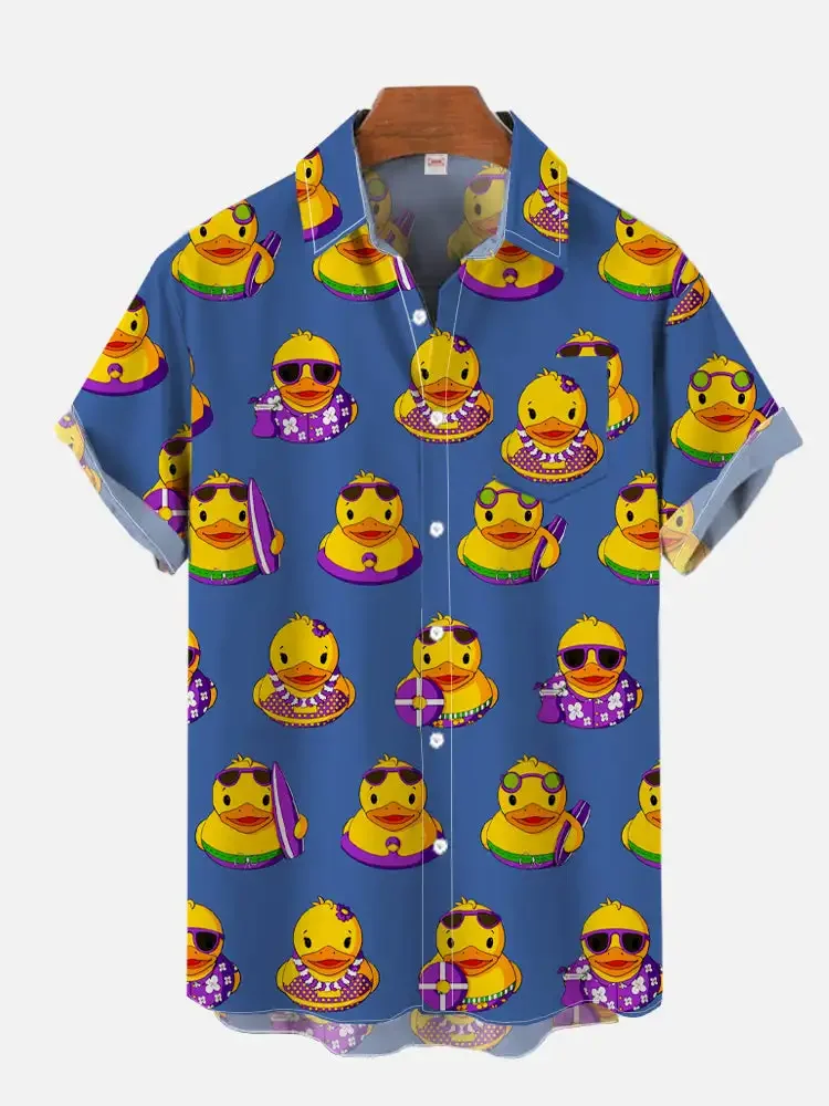 Men's Summer 2026 New 3D Printed Reachy Duck Pattern Hawaiian Shirt Casual Printed Floral Short Sleeve Hawaiian Tropical Tops