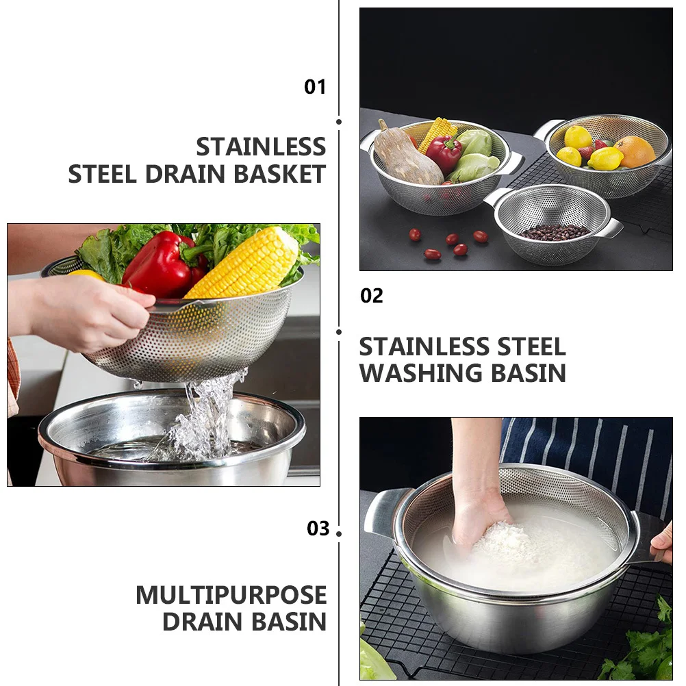

Stainless Steel Drain Basket Dish Washing Basin Fruit Vegetable Storage Silver Multipurpose Kitchen Strainer Colander