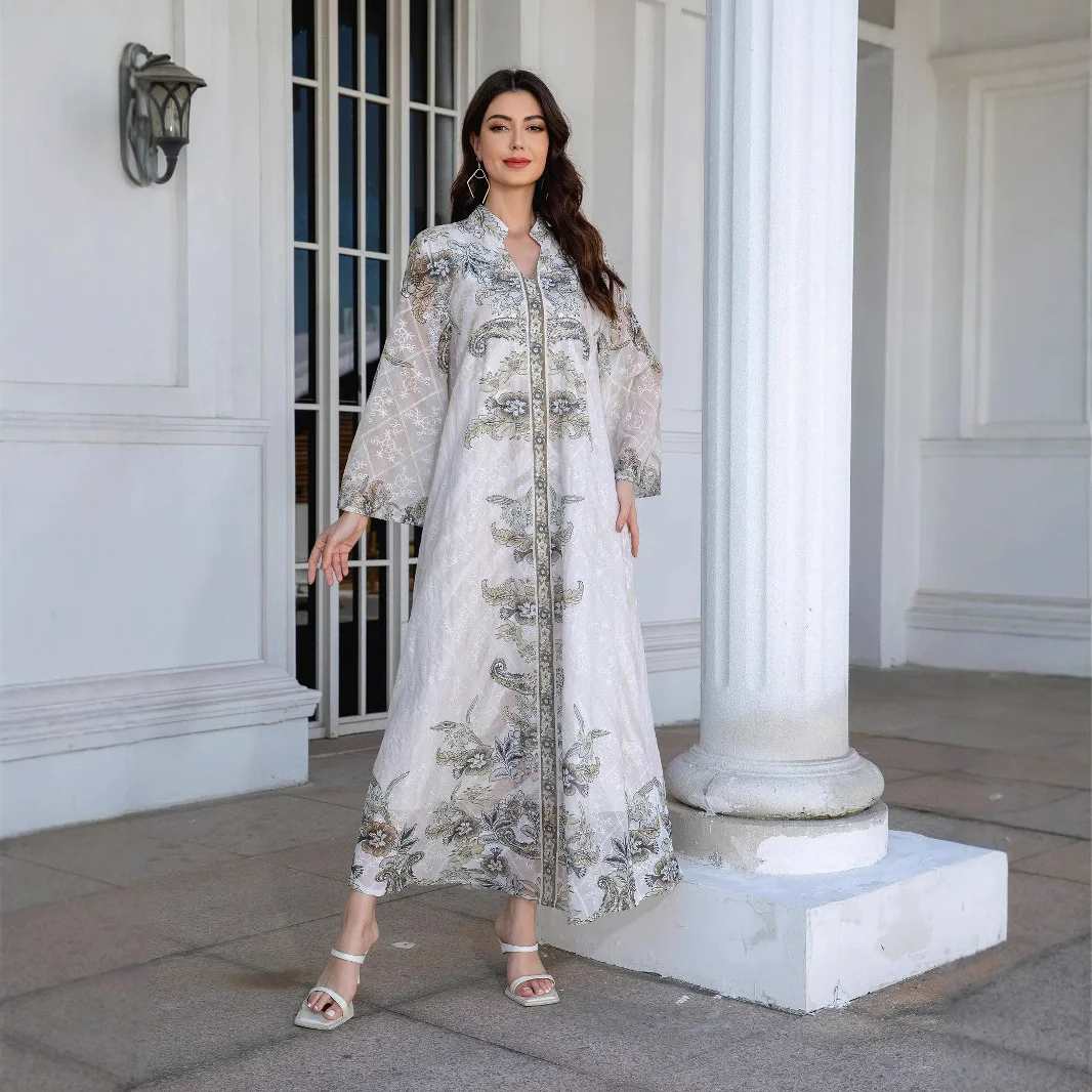 

Ближний Восток, Саудовская Аравия, мусульманская роскошная мода, Рамадан, воротник-стойка, женский халат с принтом и бриллиантами, комплект, платье Абая