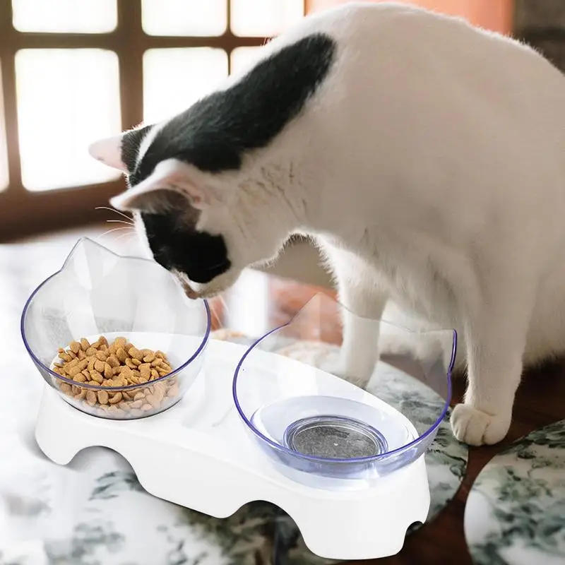 Raised Cat Food Bowls Pet Bowl High Bottom Tilt Antioverturning Neck Protector Cat Dog Food Water Dishes Lovely Feeding Bowl Cat