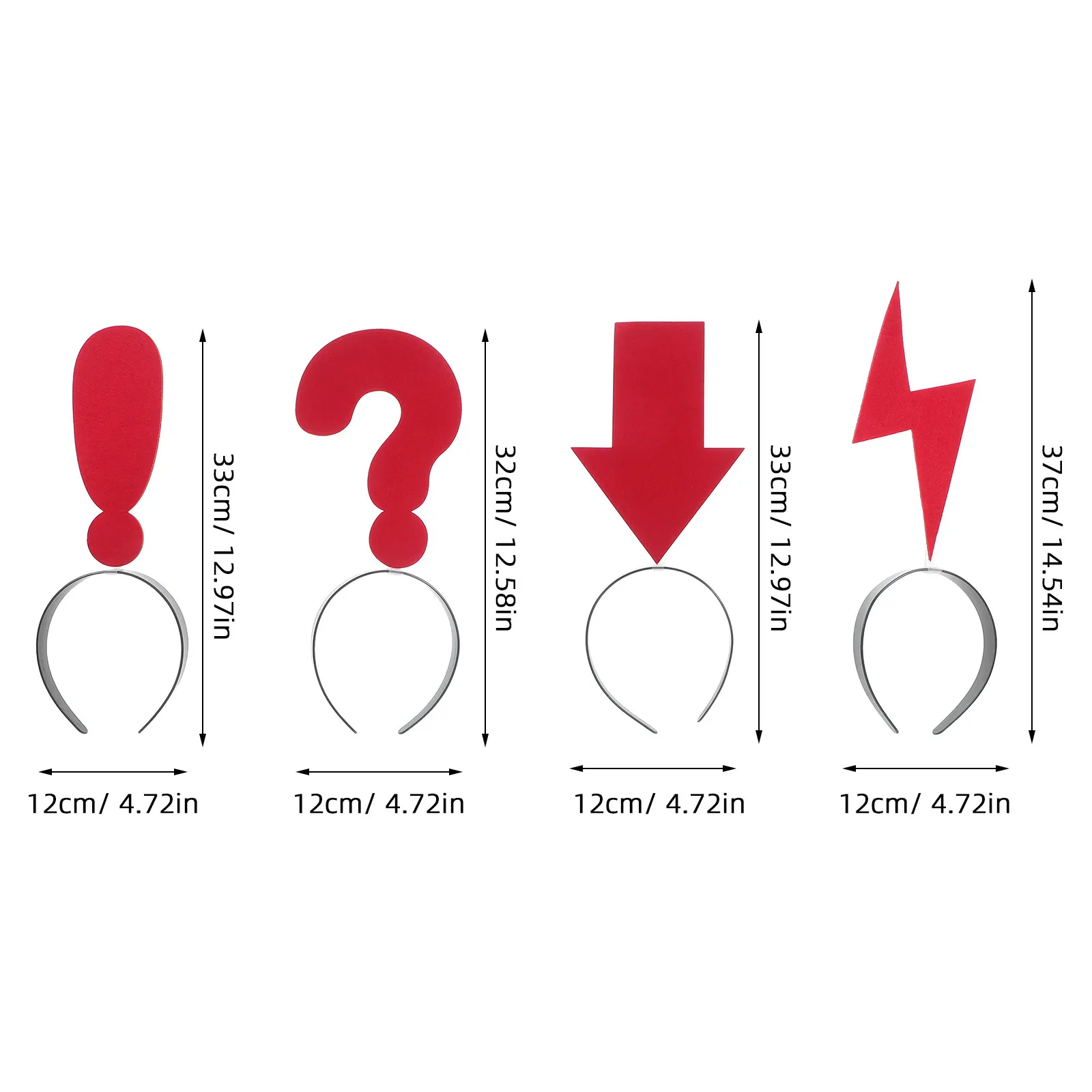 4Pcs Funny Arrow Headband Flash Bolt Question Mark Exclamation Symbol Hair Hoop Novelty Party Celebration Photo Prop Accessory