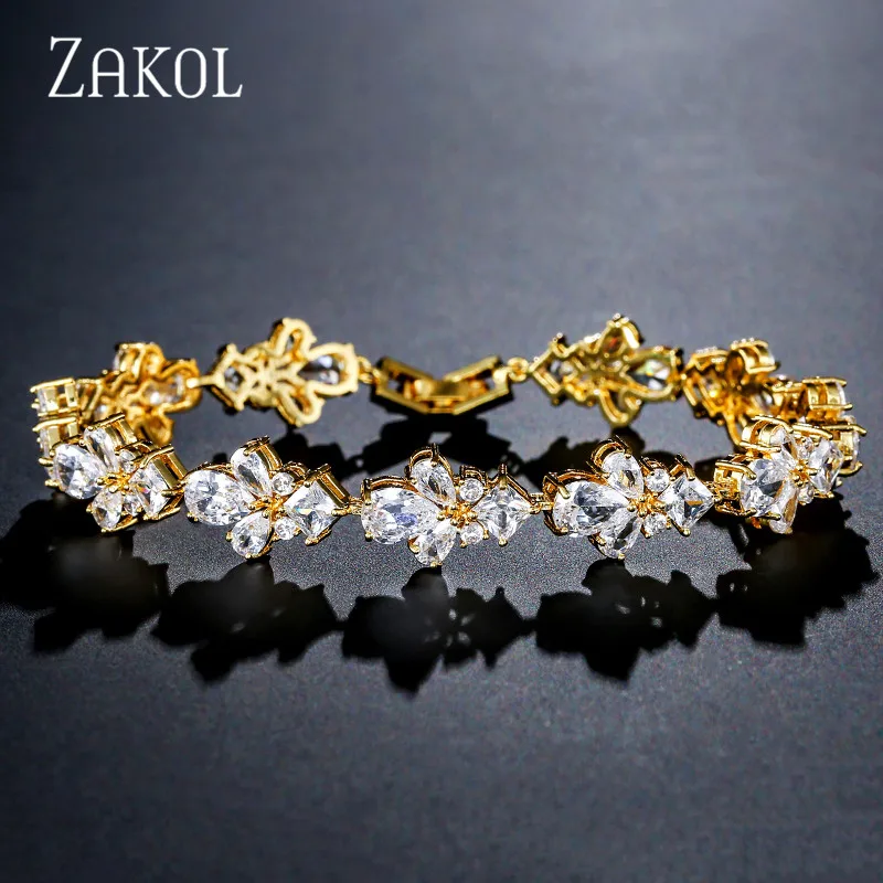 ZAKOL Brand Fashion Geometric Cubic Zirconia Charm Bracelets for Women Wedding Dinner Party Jewelry Drop Shipping BP2150