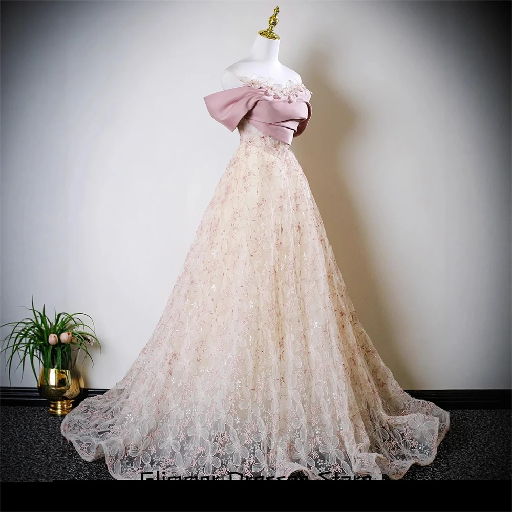 Hochwertige Promi-Kleider, klassisch, A-Linie, schulterfrei, kurze Ärmel, Abendkleid, exquisites Ballkleid, individuelle Blumen