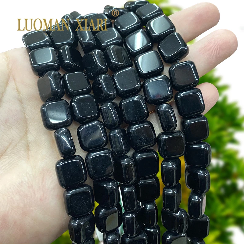 13-15mm Flat Square Natural Stone Black Onyx Chalcedony Loose Spacer Beads for Jewelry Making Diy Bracelet Charms Accessories