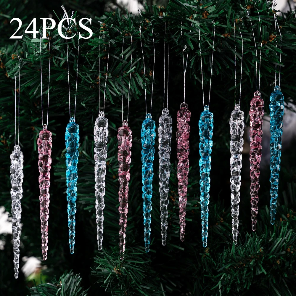 24-teilige kreative weihnachtliche, simulierte Eiszapfen aus Acryl, Weihnachtsbaum-Hängedekorationen, geeignet für die Weihnachtsdekoration zu Hause – Detail 8