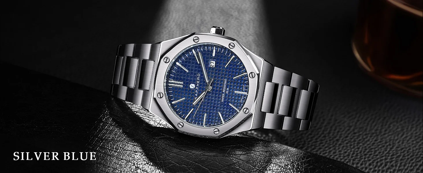 SAPPHERO Herren Analog Uhr, Edelstahl hochpräzises Quarzwerk, Datumsanzeige, 50M Wasserdicht, Business Casual Armbanduhr, kratzfest langlebig, perfektes Geschenk für Geburtstag Fest Alltag und Geschäftsanlässe – Detail 15