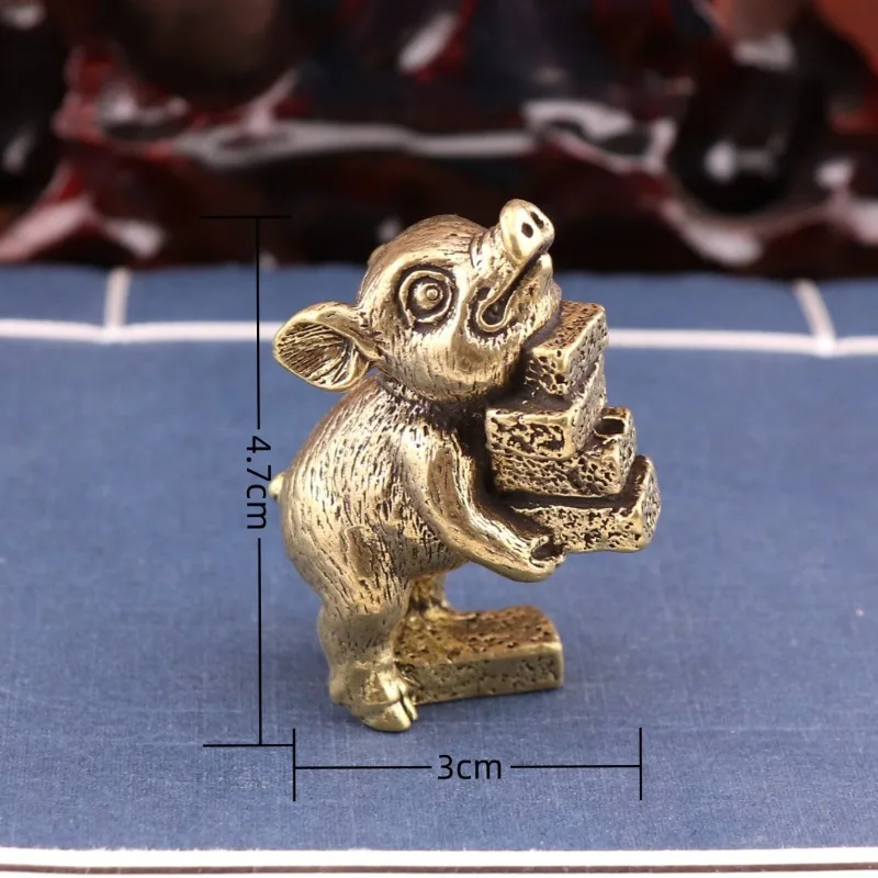 Creative Solid Brass Lucky Three Pigs Miniatures Ornament Retro Pig Trough Design Home Office Desk Tea Pet Decor Cute Craft Gift