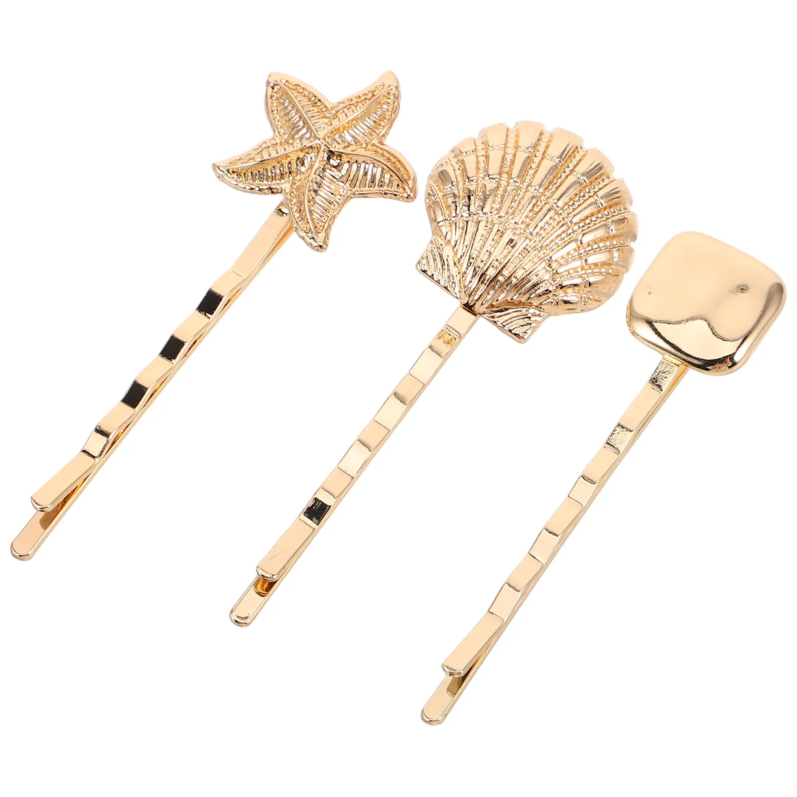 

3Pcs Metal Shell Hair Barrettes Gold Plated Summer Beach Hair Clips Ponytail Accessories for Women Seashell Bobby Pins