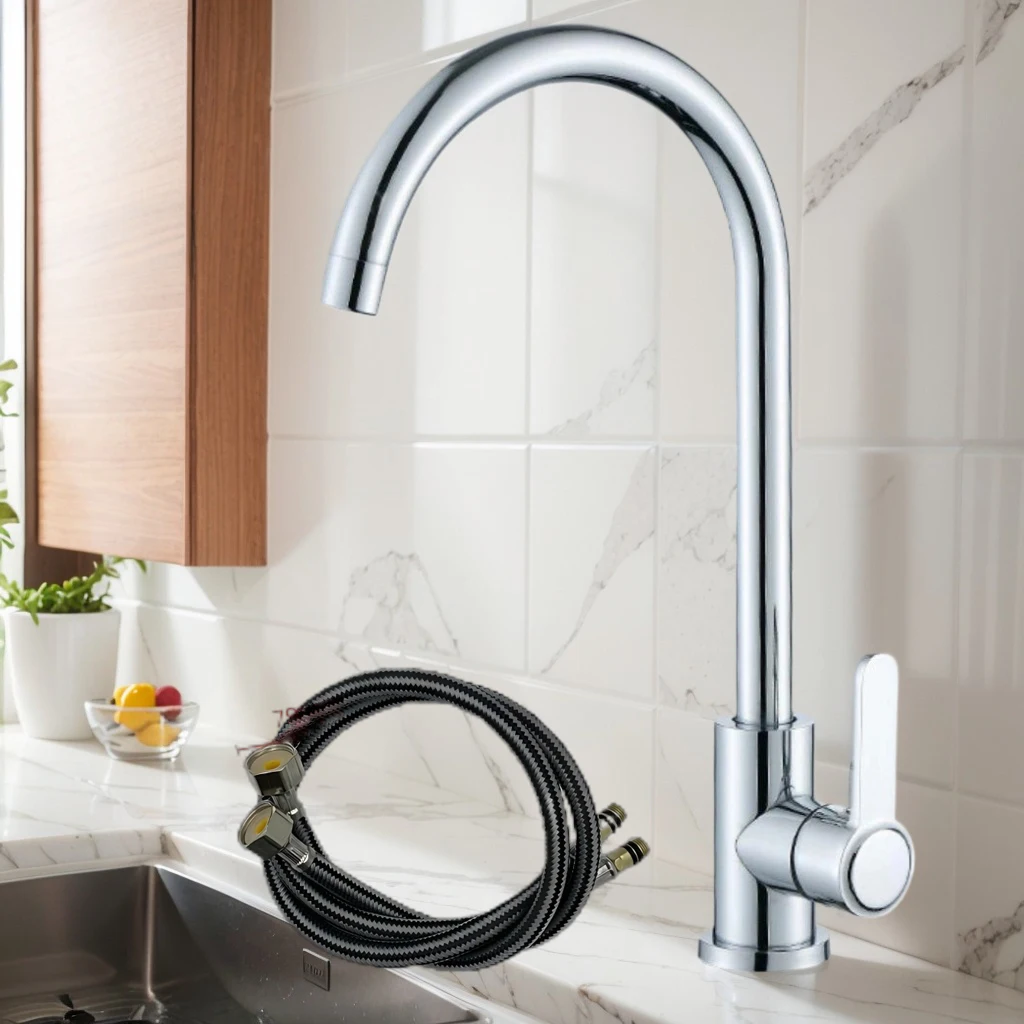 

Traditional kitchen faucet - single-hole, nickel-plated, hot and cold water mixing faucet with G1/2 inlet pipe